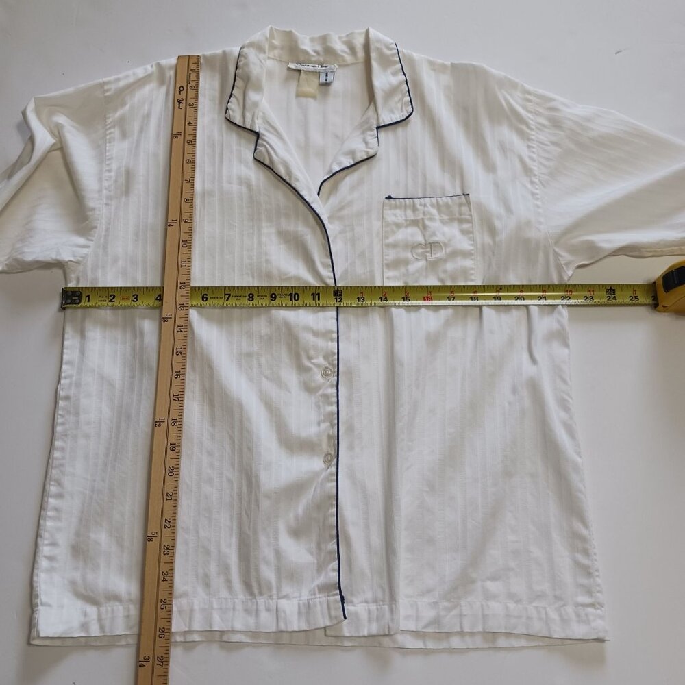 VTG Christian Dior White Striped Pajama Set CD Embroidered Pocket Designer Large - Picture 11 of 14